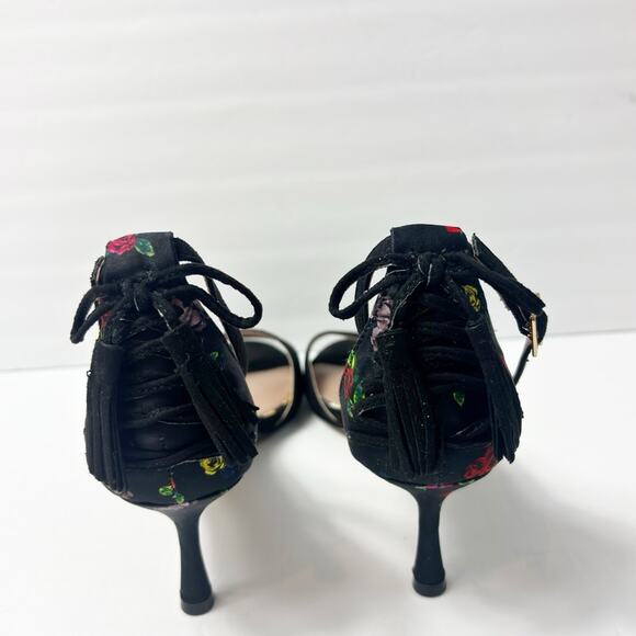 BETSEY JOHNSON RESSY BLACK RED YELLOW FLORAL MULTI WOMEN'S SIZE 7M NO BOX - Picture 4 of 7